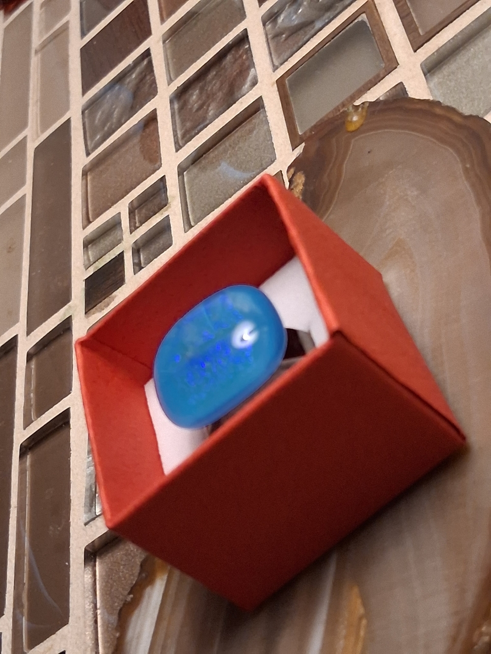Iridescent Blue Glass Statement Ring - Picture 3 of 8